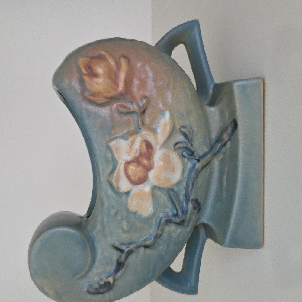 Roseville Pillow Vase Blue Magnolia